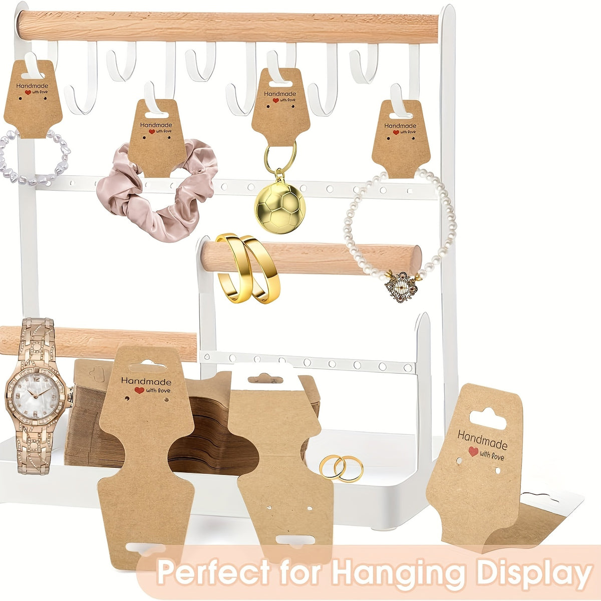 Self-Adhesive Jewelry Display Card Kit, Listed 1000-Piece Assortment with 400 Cards, 400 Clear Bags and 200 Earring Backs for Small Business Packaging