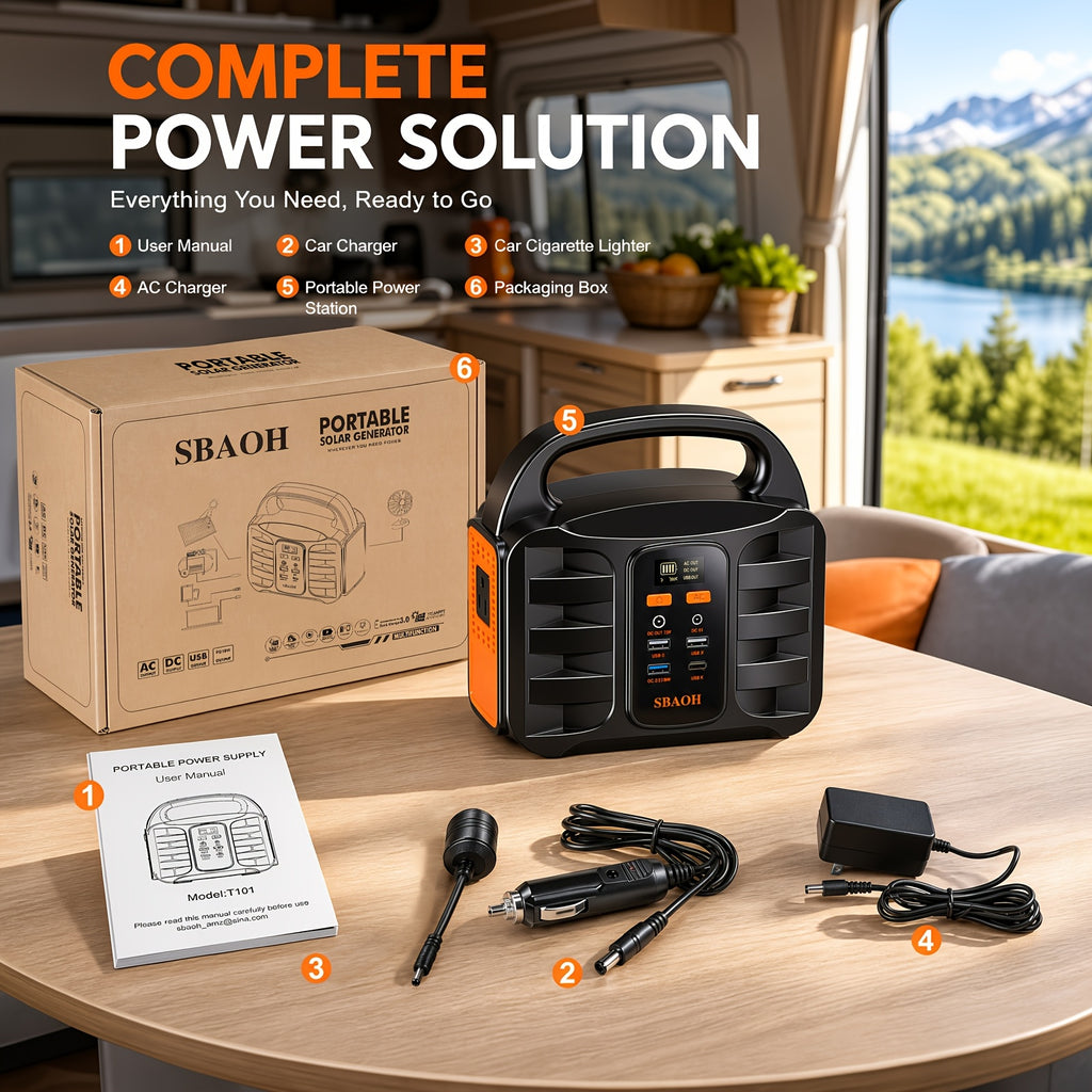 Portable Battery Power Station by SBAOH, 300W Model Options with or without Solar Panel, Digital Display and Listed USB-C PD Charging for Camping and Travel