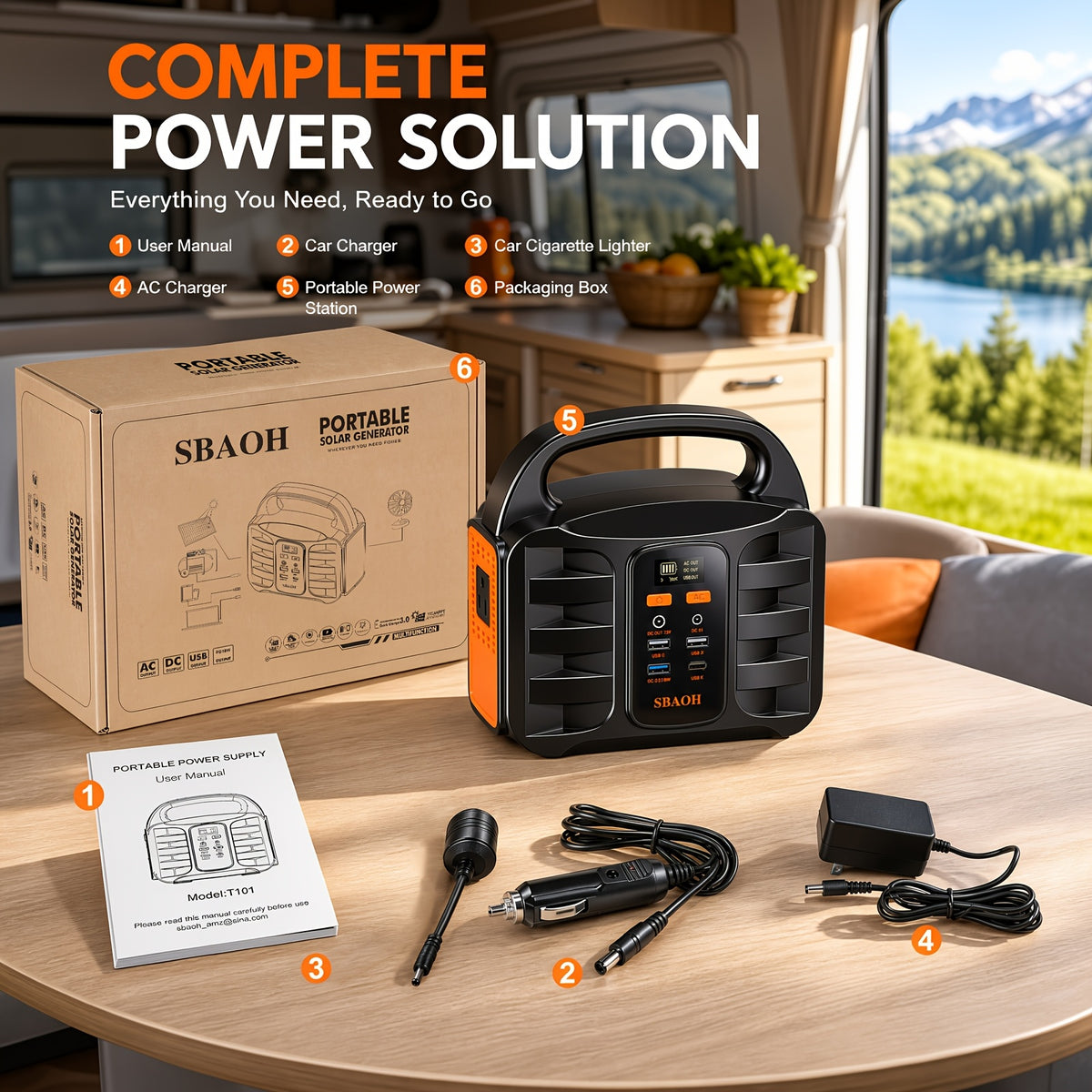 Portable Battery Power Station by SBAOH, 300W Model Options with or without Solar Panel, Digital Display and Listed USB-C PD Charging for Camping and Travel