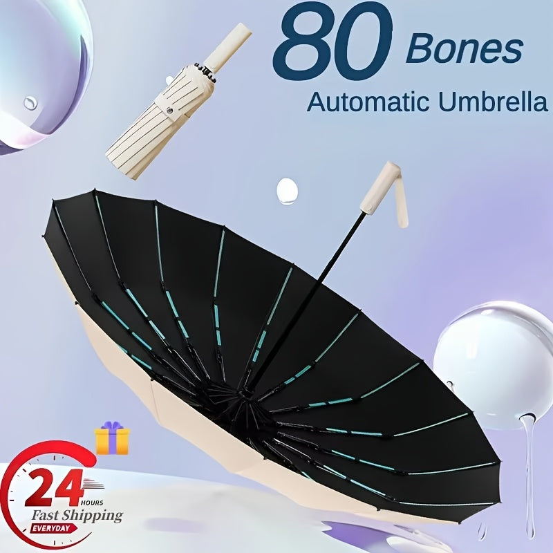 Automatic Folding Umbrella for Men and Women with Listed Reinforced Fiberglass Ribs, Compact Sun and Rain Carry in Five Colors for Daily Outings