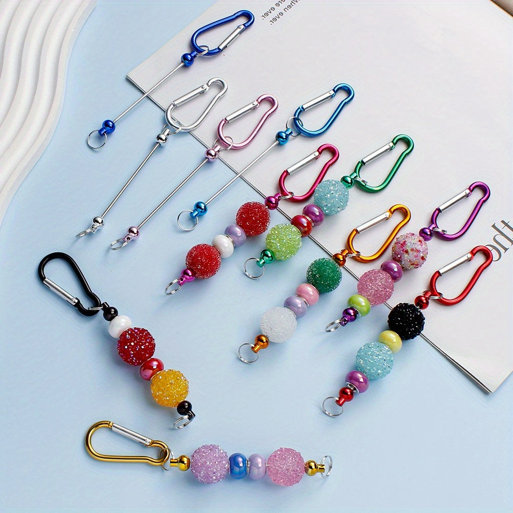 Mixed Color Beadable Keychain Blanks with D-Shaped Clasps and Bead Bars, Listed 22-Piece Craft Assortment for DIY Key Pendants and Personalized Party Favors