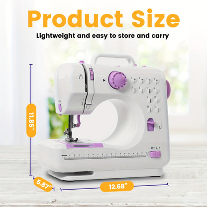 Extension Table Mini Sewing Machine with 12 Stitches and LED Work Light, Portable Electric Design for Beginner Sewing Practice, Crafts and Small Fabric Projects