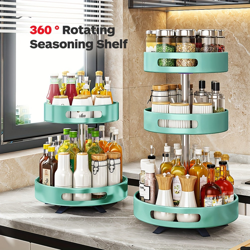 Rotating Spice Rack with Double-Layer Storage, Large Green, Silvery, White or Black Option Labels for Kitchen Countertop Seasoning and Corner Organization