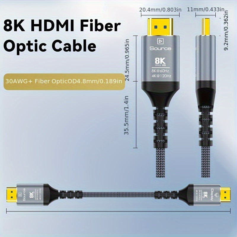 8K Fiber Optic HDTV Cable by MIZIQIER, Directional Gray Braided Cord with Listed 48Gbps, 8K60Hz and 4K120Hz Support, Three Length Options