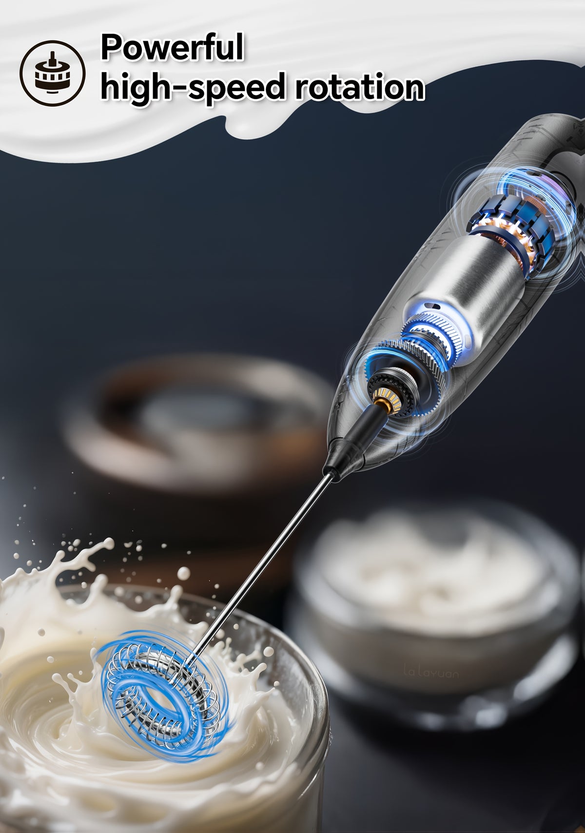 Electric Milk Frother with Three Speeds and USB Rechargeable Design, Four Color Labels with Foam Head or Egg and Frother Head Options for Home Coffee Preparation