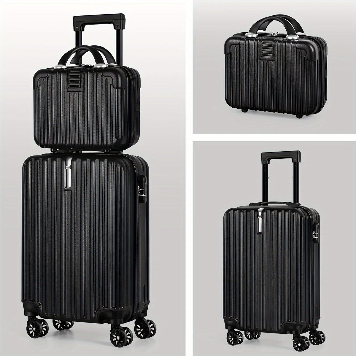 Hardside Carry-On Luggage Set with 20-Inch Spinner Suitcase and 14-Inch Cosmetic Case, ABS and PC Shells, Combination Lock and Four Travel Color Choices