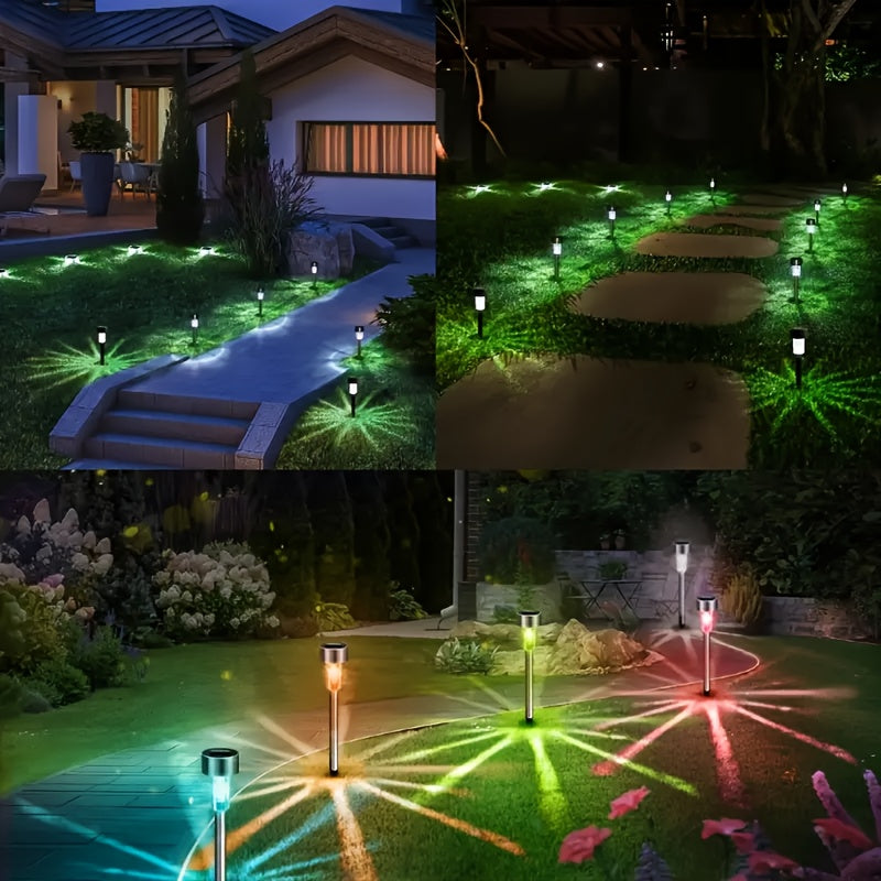 Solar LED Rod Lights with Listed Stainless Steel and IP44 Rating, 20 to 50 Piece Pack Labels in Multicolor, White or Warm Light for Garden and Patio Decoration