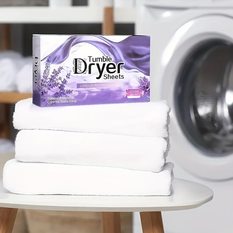 Lavender Dryer Sheets in 40-Count Box, Scented Laundry Fabric Care Sheets for Compatible Clothes Drying Routines and Everyday Household Laundry Supplies
