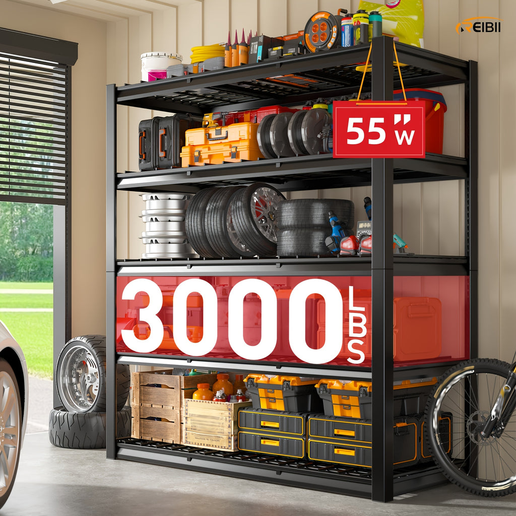 Interlocking Garage Shelving, Adjustable Metal Storage Rack with Listed Five-Tier Design and Multiple Size Options for Pantry, Basement and Utility Room Organization