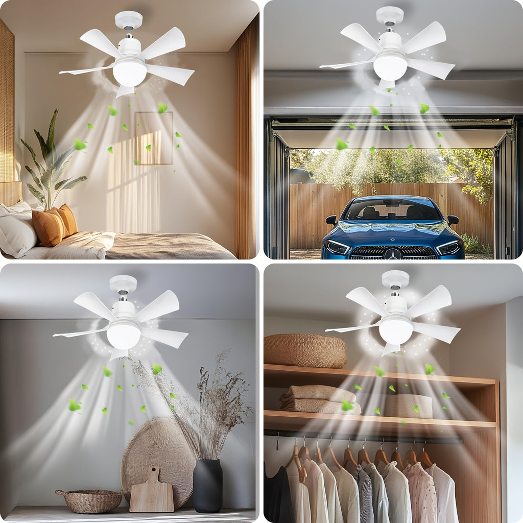 20.5 Inch Socket Fan Light with Remote, E26 Base Screw-In Ceiling Fan with Dimmable Light, Small Ceiling Fan for Garage, Bathroom, Bedroom and Kitchen Cooling and Illumination, White