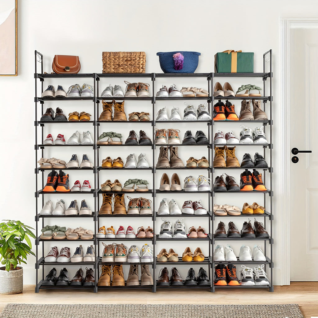 Modular Shoe Rack Organizer with Listed Metal Tubes and Tool-Free Assembly, Nine or Ten Shelf Configuration Labels for Entryway, Closet and Dorm Footwear Storage