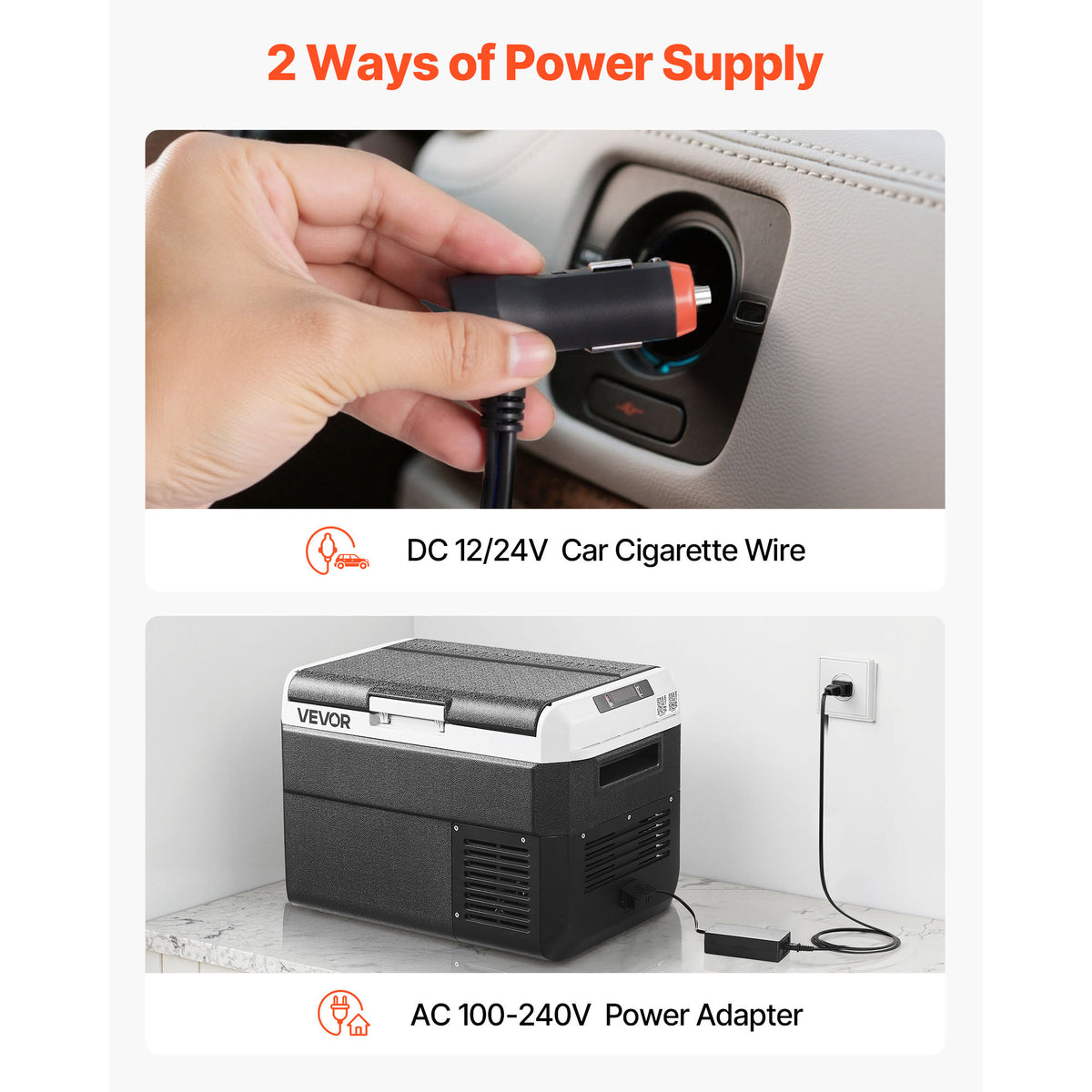 12V Car Refrigerator Freezer by VEVOR, 25L, 30L, 40L or 50L Portable Compressor Cooler with AC/DC Power and Battery Protection for RV Camping and Road Trips