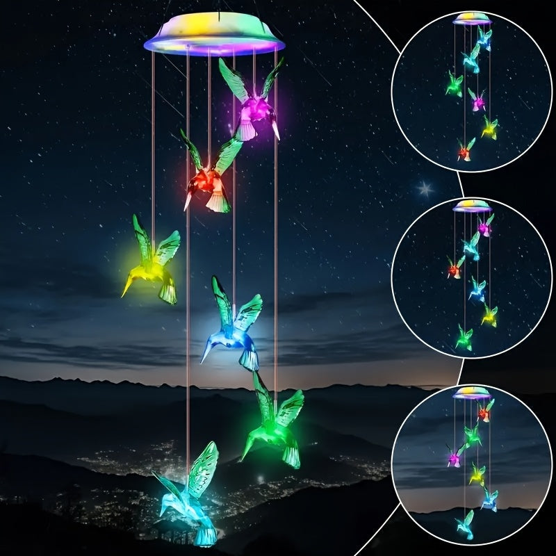Solar Hummingbird Wind Chime Lights with Color-Changing Illumination, Single or Two-Pack Decorative Options for Garden, Balcony and Courtyard Accent Displays