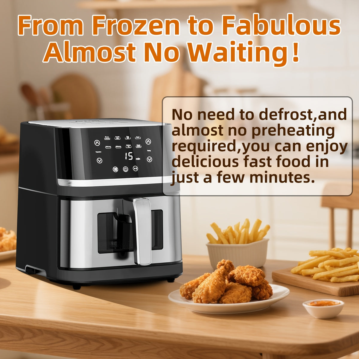8Qt Digital Air Fryer, Stainless Steel 8-in-1 Cooker with Viewing Window, Touchscreen and 180-400°F Temperature, Dishwasher-Safe Non-Stick Basket, Large Family Size for Indoor Cooking, Black