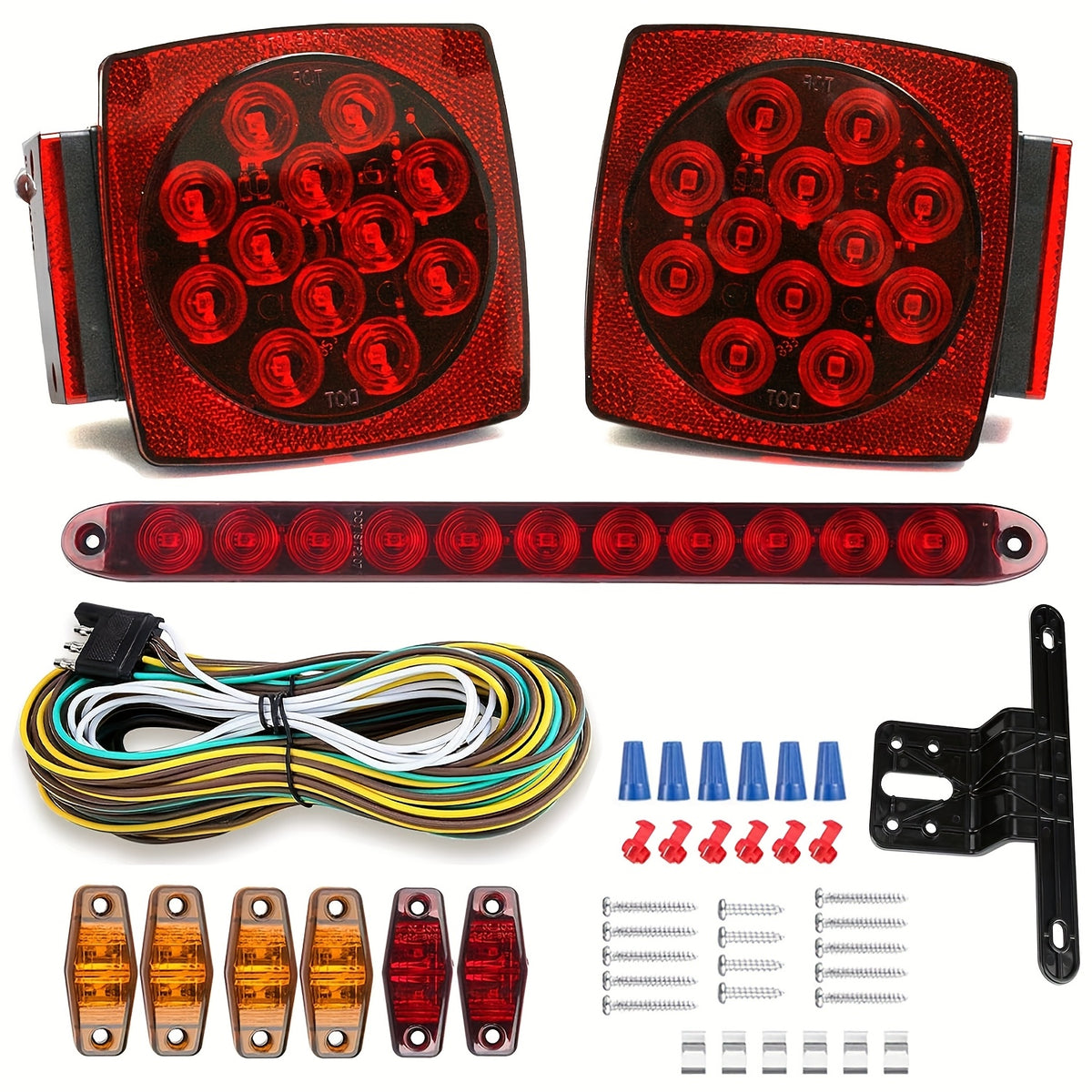 12V LED Trailer Lights with Square Stop, Tail and Turn Signal Lighting References, Light Pack Selections and Optional 29FT Trailer Wiring Kits