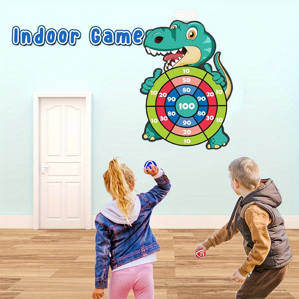 Dinosaur Sticky Target Ball Set with Blue Bow Wording, One-Set Option for Supervised Party Games, Family Gatherings and Birthday or Holiday Gift Ideas