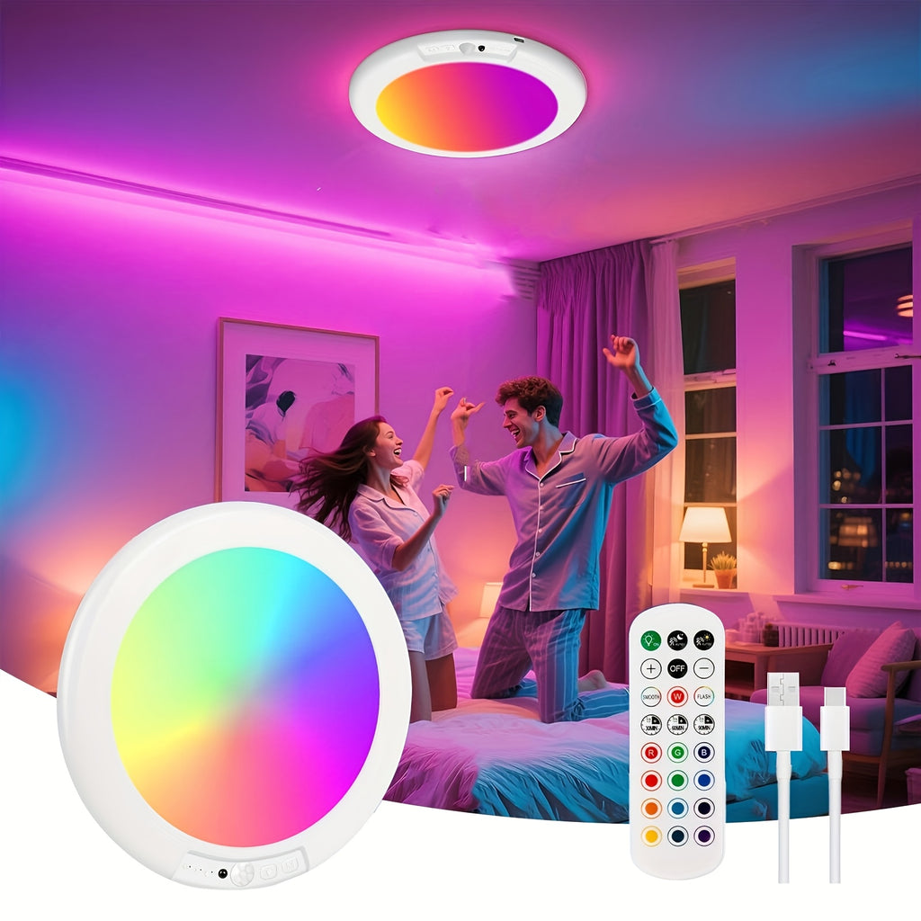 Magnetic Motion Sensor Ceiling Light, Rechargeable LED Lamp with Remote Control, Color-Changing and White Lighting for Closets and Indoor Home Decor