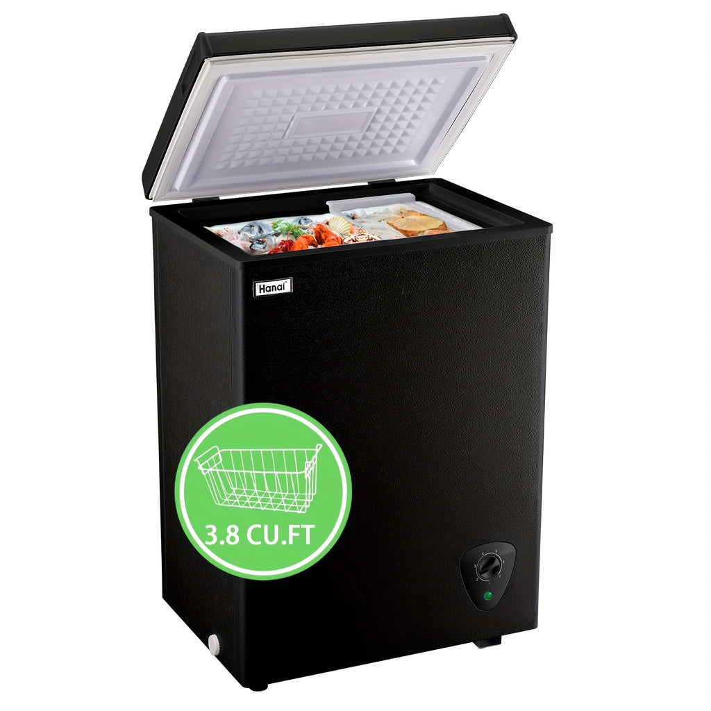WANAI Chest Freezer 3.8 Cu. Ft. with Top-Opening Door, Seven Temperature Settings and Removable Basket, Black or White for Home Kitchen Storage
