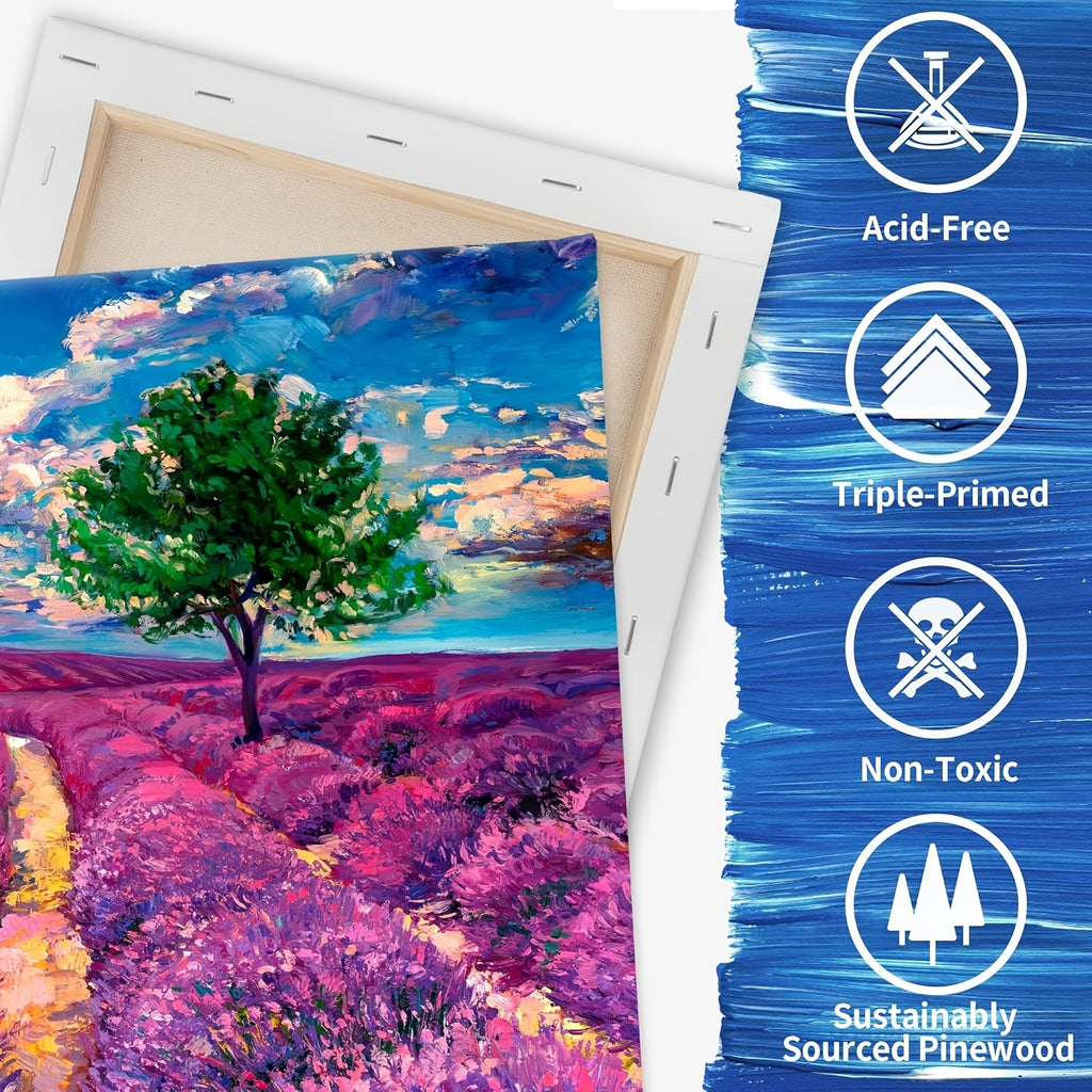 Stretched Canvas Painting Set, White Primed 100% Cotton Art Canvases with Round and Rectangular Pack Options for Acrylic Pouring and Oil Painting