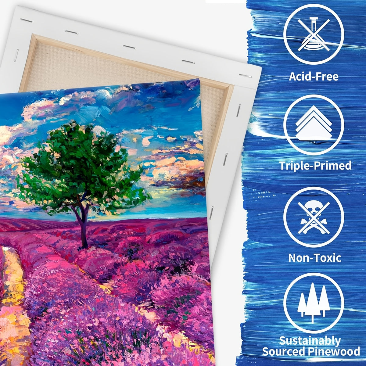 Stretched Canvas Painting Set, White Primed 100% Cotton Art Canvases with Round and Rectangular Pack Options for Acrylic Pouring and Oil Painting