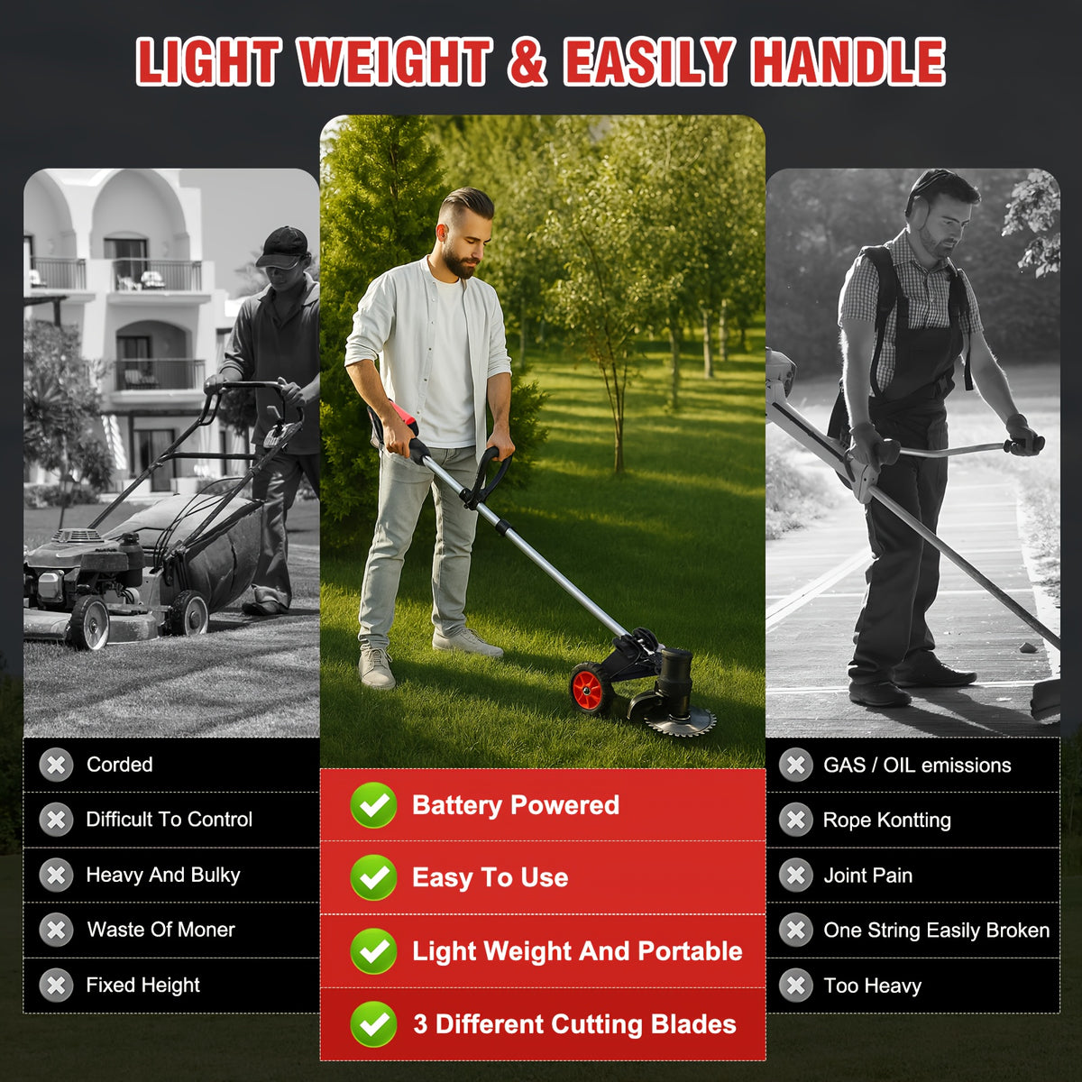 Cordless Weed Trimmer with Listed 24V Power, Standard and Long Range Two-Battery Options plus Additional Styles for Home Lawn, Garden and Yard Maintenance