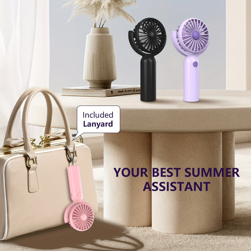 Rechargeable Handheld Fan 3-Pack in Pink, Purple and Black with Three Speeds, USB-C Charging and Listed 180-Degree Adjustment for Travel and Summer Outings