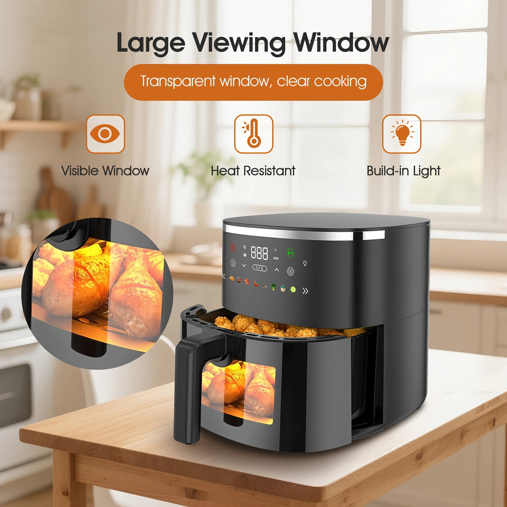 Digital Air Fryer with Viewing Window and Eight Presets, Adjustable Temperature and Timer, Listed 1550W Cooker with 6 QT Touch Air Fryer Option
