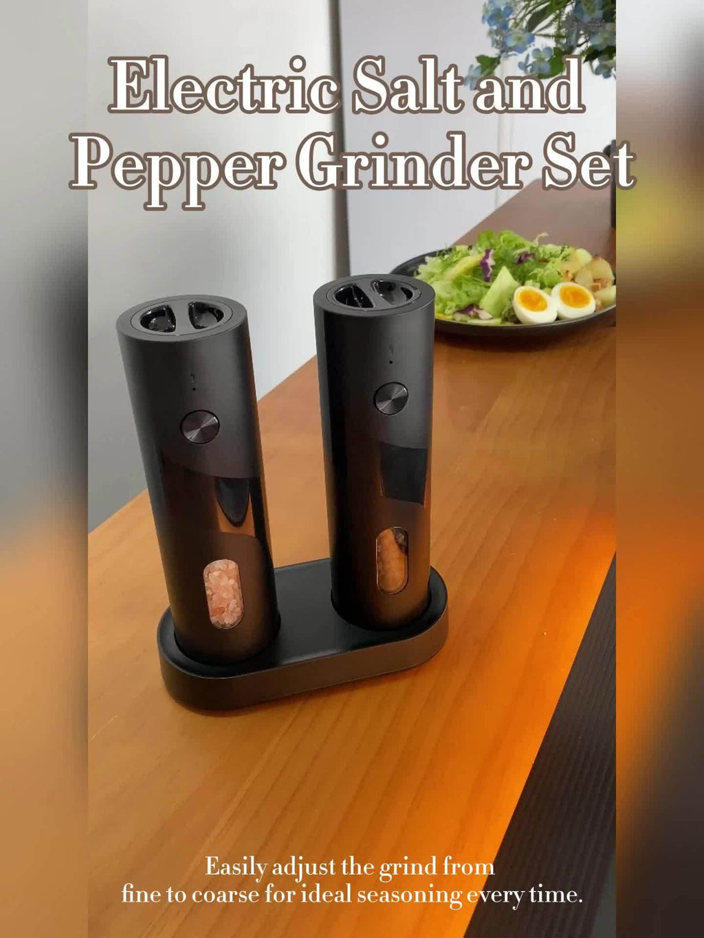 LED Salt and Pepper Grinder with Rechargeable Electric Grinding and Adjustable Coarseness, Black or Green Options Including Two-Piece Charging-Base Labels