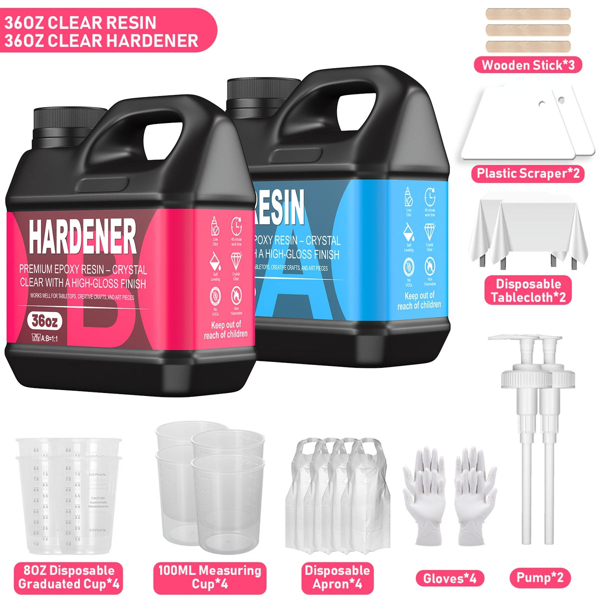 Two-Part Clear Epoxy Resin Kit, A/B Craft Resin in Listed 16oz, 32oz or 72oz Options for Adult Decorative Casting, Coating and Compatible Woodworking Projects