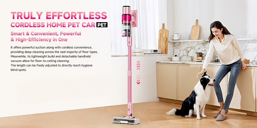 LED Display Cordless Vacuum Cleaner with Anti-Tangle Floor Brush and Detachable Rechargeable Battery for Carpet, Pet Hair, Tile and Hardwood Floors