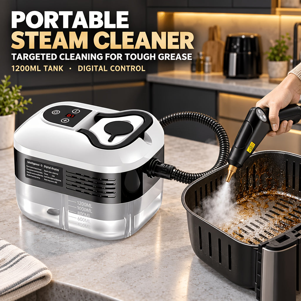 Steam Cleaner with Three Brush Heads, Portable High-Pressure Cleaning Machine in White Upgrade for Compatible Kitchen Surfaces, Bathroom Tile and Grout