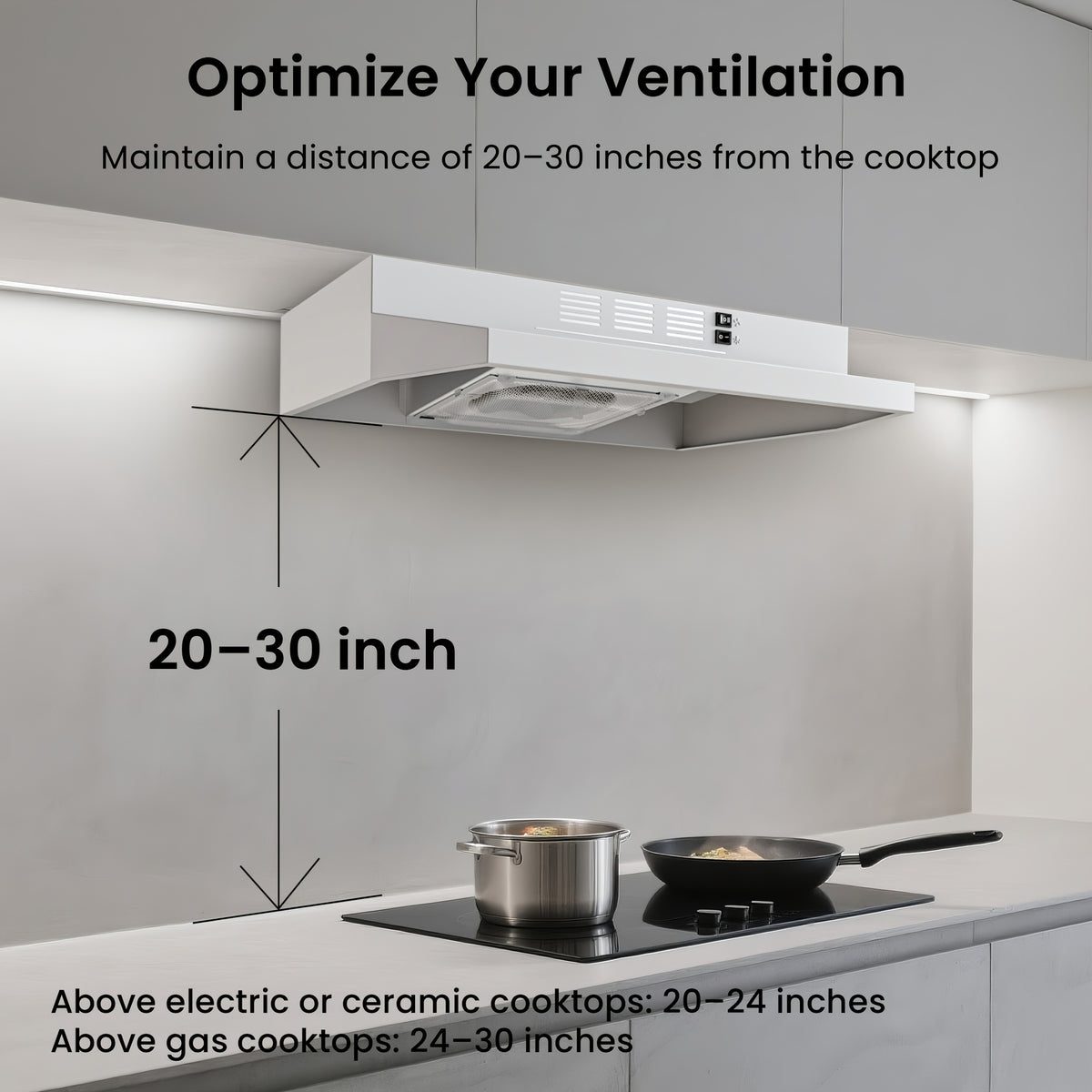 30-Inch Under-Cabinet Range Hood with Listed 350 CFM Airflow, LED Light and Two-Speed Fan, Ducted or Non-Ducted Configuration in Three Finish Option Labels