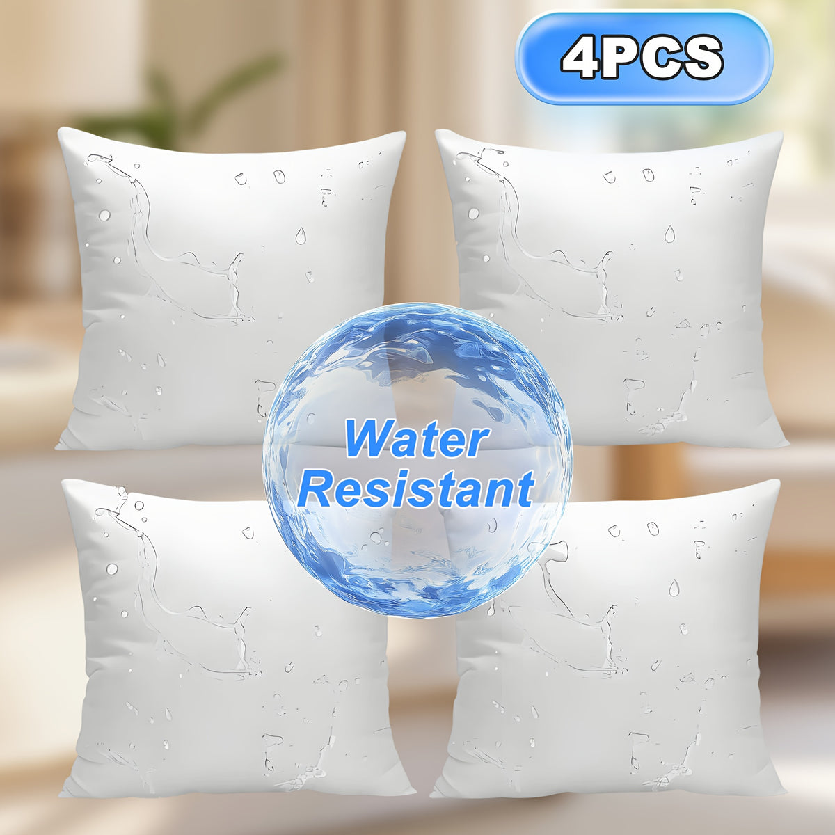 Square Throw Pillow Inserts Set of Four with Listed 7D Polyester Filling, 14, 16, 18 or 22 Inch Size Options for Sofa, Bedroom and Patio Cushion Covers
