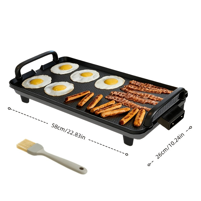 Electric Grill Pan Combo, Black 22.83-Inch Model with Nonstick Coating, Adjustable Temperature and Drip Pan for Steak, Skewers and Home Dinner Gatherings