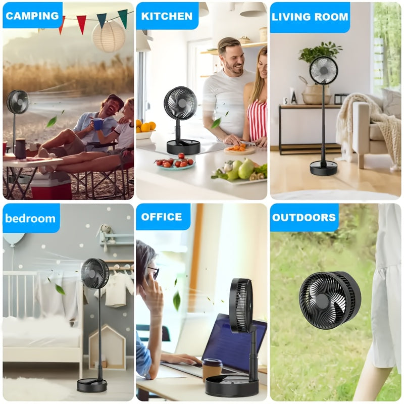 Folding Rechargeable Fan with Remote Control, 3600mAh Telescopic Portable Fan with 4 Speeds, USB Charging and 7-Color Ambient Light, Low Noise Expandable Battery Fan for Home, Office, Travel, Camping, RV and Dorm