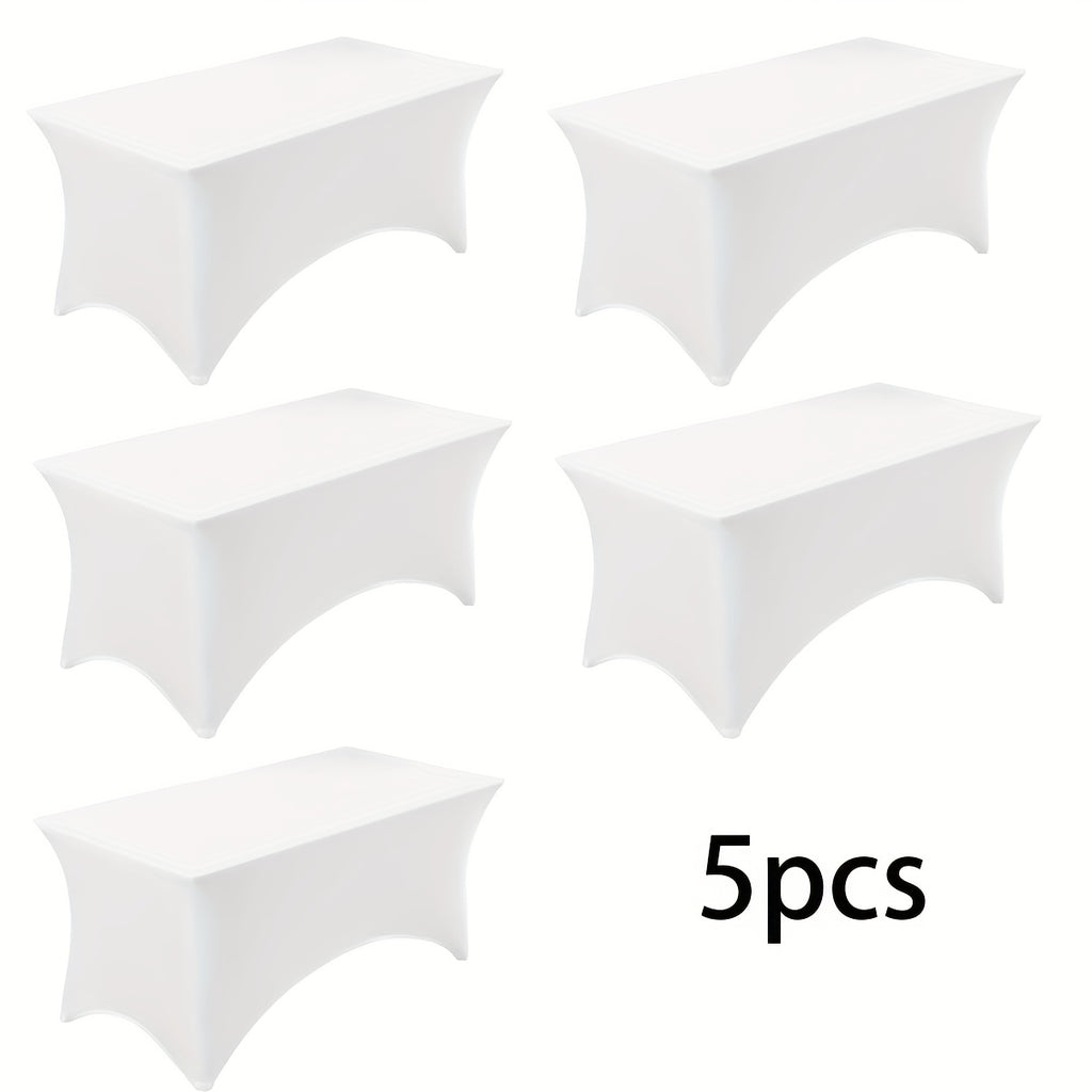 Stretch Table Covers for 6-Foot Rectangular Tables, Black or White Polyester Spandex Tablecloths with Leg Pockets, 3 or 5 Pack Options for Weddings and Displays