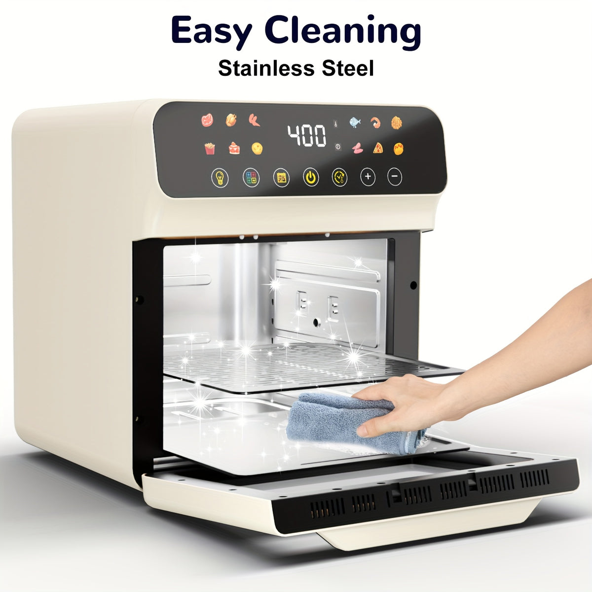 Air Fryer Oven with Listed 12-Quart Capacity, 12 One-Touch Presets, Viewing Window, Interior Light and Two Baking Pans in White or Black for Home Cooking