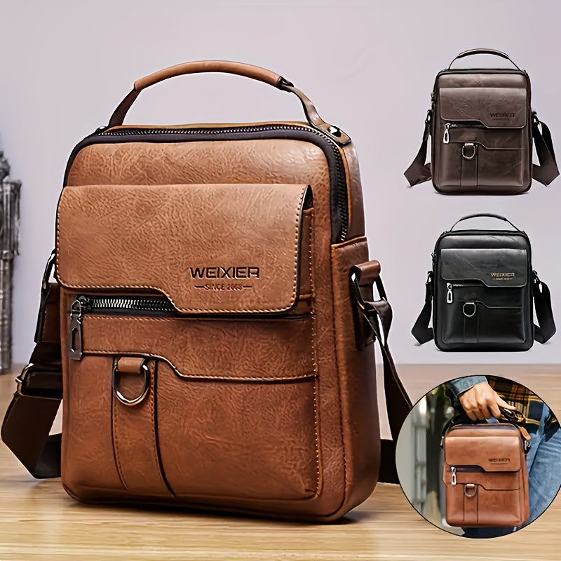 Tablet Crossbody Messenger Bag by WEIXIER with Listed 8-Inch Device Fit, Card Slots and Card Wallet, Vintage Vertical Shoulder Bag in Three Colors for Daily Commuting