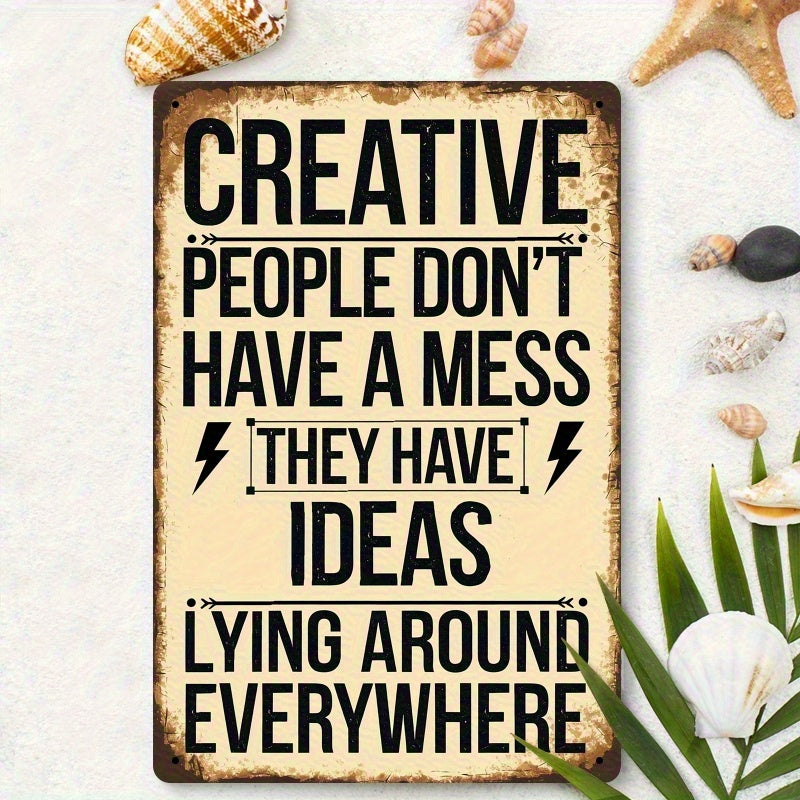 Creative People Metal Wall Sign, Retro 8 x 12 Inch Flat Iron Quote Plaque for Artist Studios, Writing Nooks, Craft Rooms and Home Office Decor