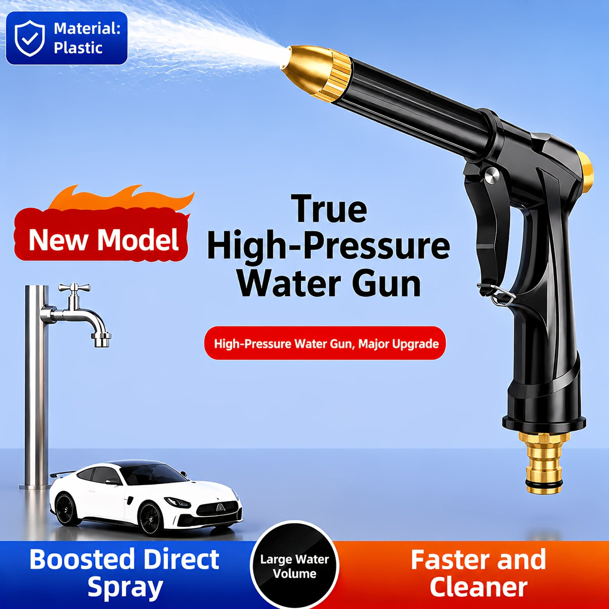 Adjustable Garden Hose Spray Gun with Plastic Body and Metal Nozzle Components, 3/4-Inch US Connection for Car Washing, Motorcycle Cleaning and Watering