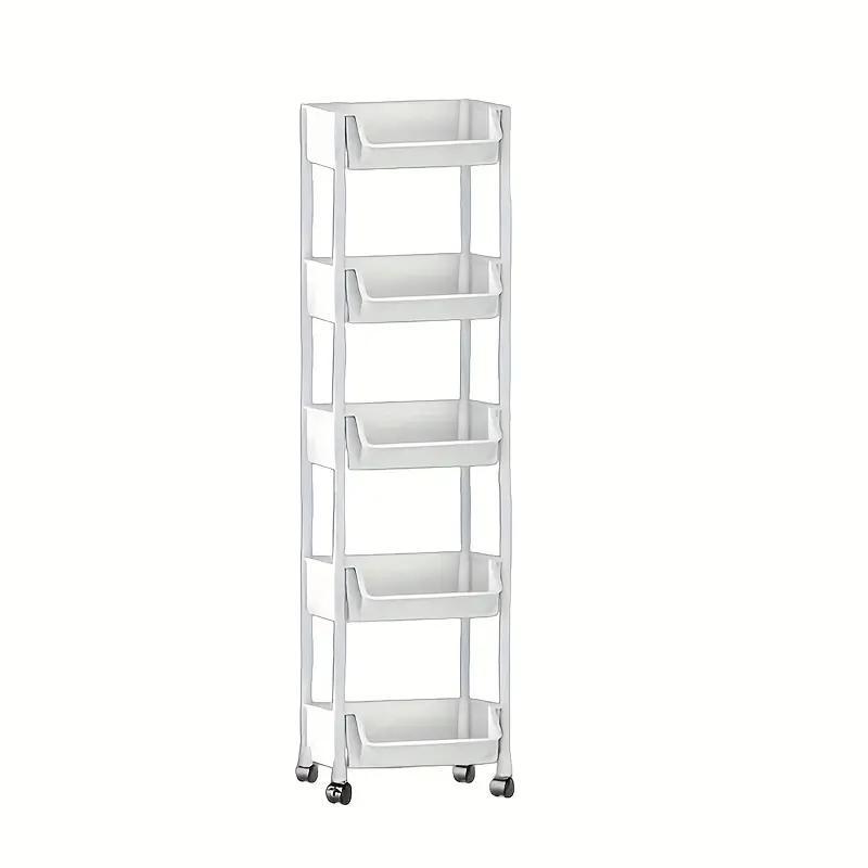 5-Tier Plastic Storage Rack with Open Shelves and Hooks, One Floor-Standing Organizer for Kitchen, Entryway, Shoes and Everyday Home Storage