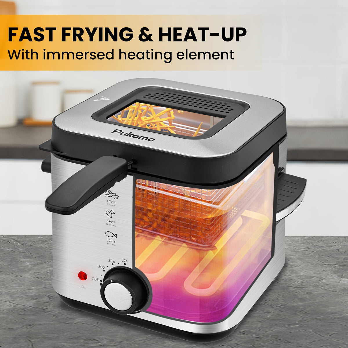 Temperature Control Deep Fryer by SUSTEAS with Basket and Listed 1500W Heating, Black Countertop Electric Fryer in 1.5L, 2.5L, 5L or 6L Home Kitchen Options
