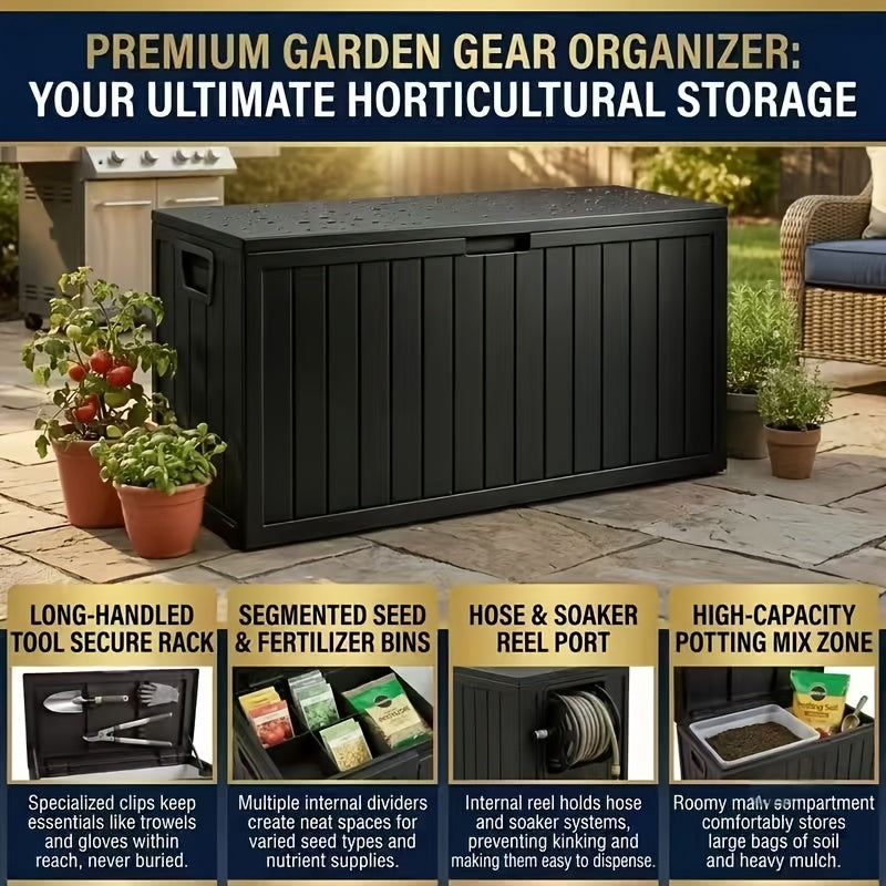 Flip-Top Patio Storage Box, Plastic Deck Organizer with Lockable Lid and Handle/Wheel References, Black 75 or Black 35 Model Options for Outdoor Essentials