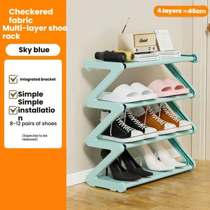 Z-Shaped Shoe Rack with Listed Four-Tier Design and Tool-Free Assembly, Metal Tubes and Plastic Connectors in Five Color and Model Options for Dorm Storage
