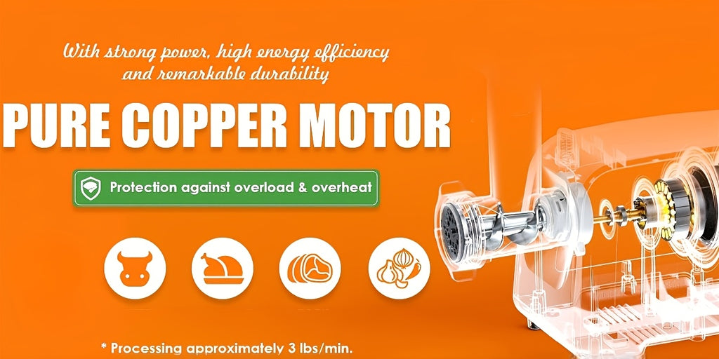 Electric Meat Grinder TE-090 with Two Blades, Two Cutting Plates and Sausage Stuffer Tube, Listed Stainless Steel Design with Reverse Button and Removable Accessories