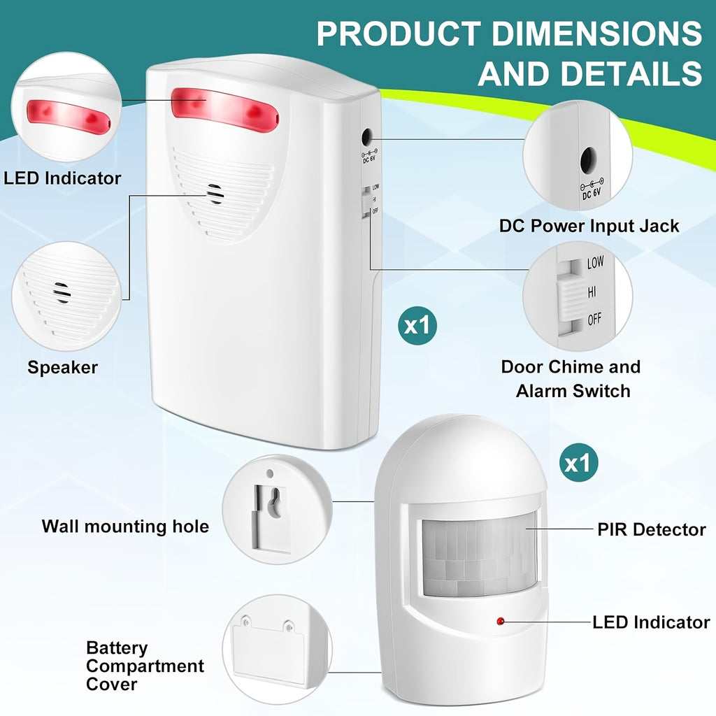 Driveway Alarm Wireless Outside Motion Sensor with Receiver, Infrared Detector Alert System for Home Security, Business, Garage and Property