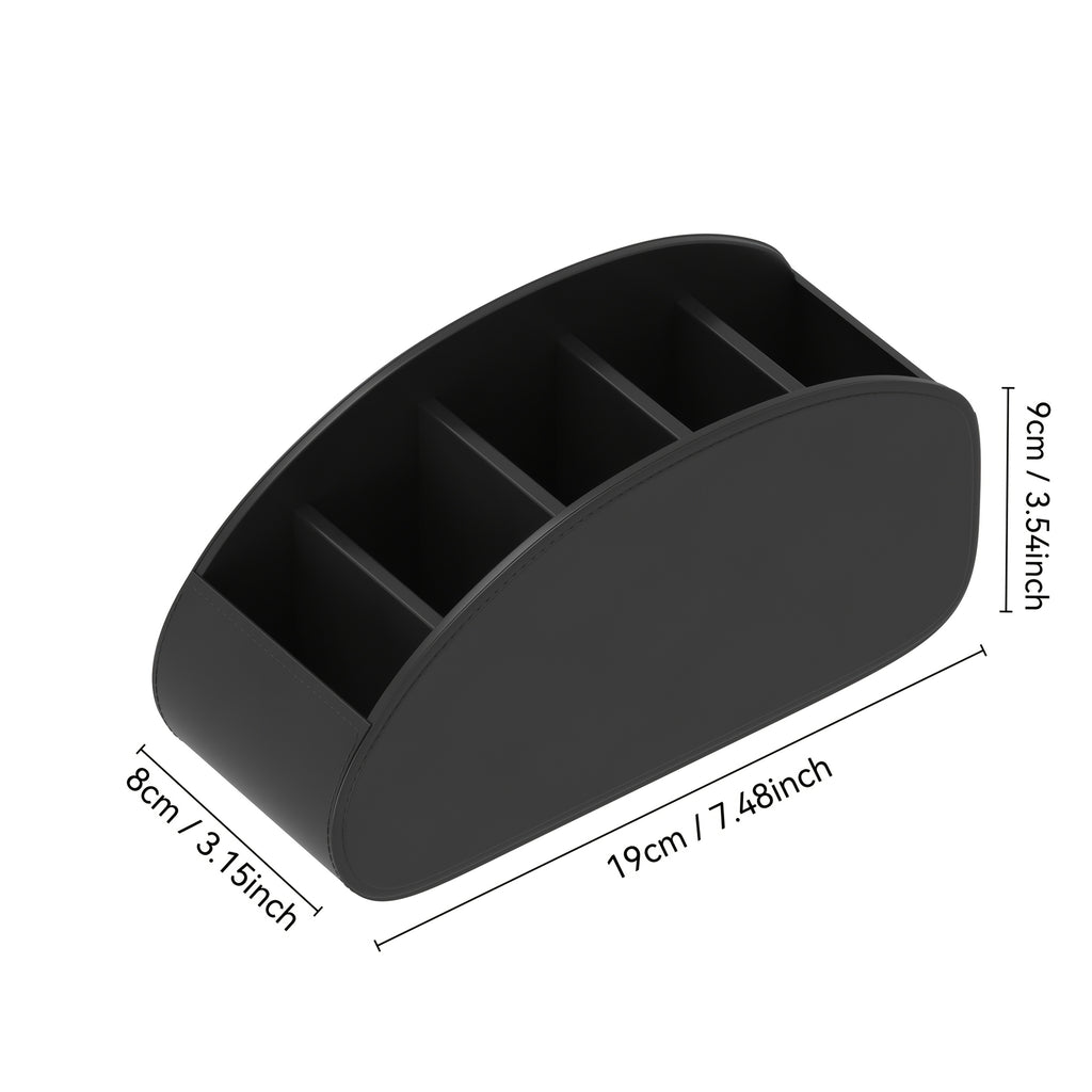 Desktop Remote Caddy with Five Compartments, Single PU-Labeled Organizer with Cardboard Frame for Compatible TV Remotes, Pens and Glasses on Bedside Tables