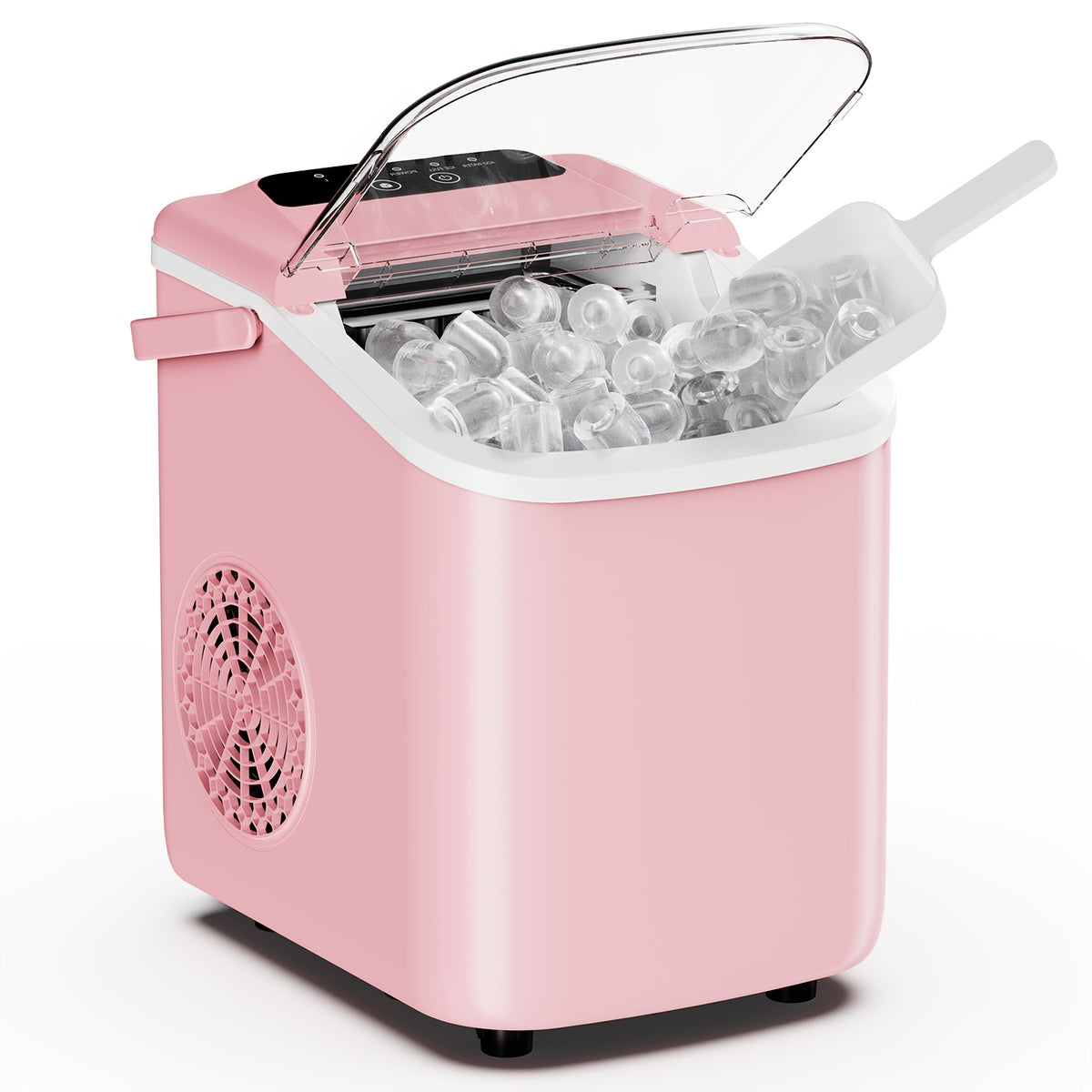 White Bullet Ice Maker with Carry Handle, Self-Cleaning Function, Ice Scoop and Basket, Listed Nine-Cube Six-Minute Cycle for Kitchen, Office and Party Drinks