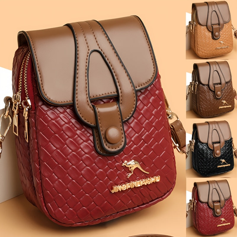 Woven-Style Square Crossbody Bag for Women, XYXDLM Purse with Detachable Shoulder Strap in Red, Black or Coffee for Shopping and Dinner Outfits