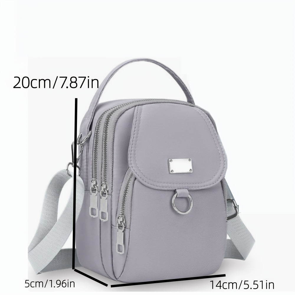 Mini Crossbody Bag for Women in Nylon with Multiple Zipper Compartments, Front Pocket and Detachable Adjustable Strap, Four Colors for Casual Outings